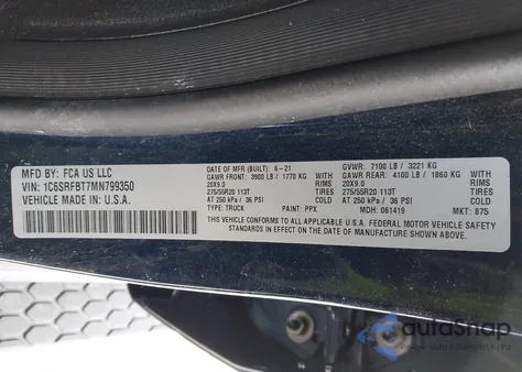 2021 Ram 1500 Big Horn 4X4 6'4 Box из США, поврежденный, VIN 1C6SRFBT7MN799350